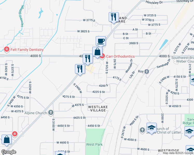map of restaurants, bars, coffee shops, grocery stores, and more near 4147 South 2725 West in Roy