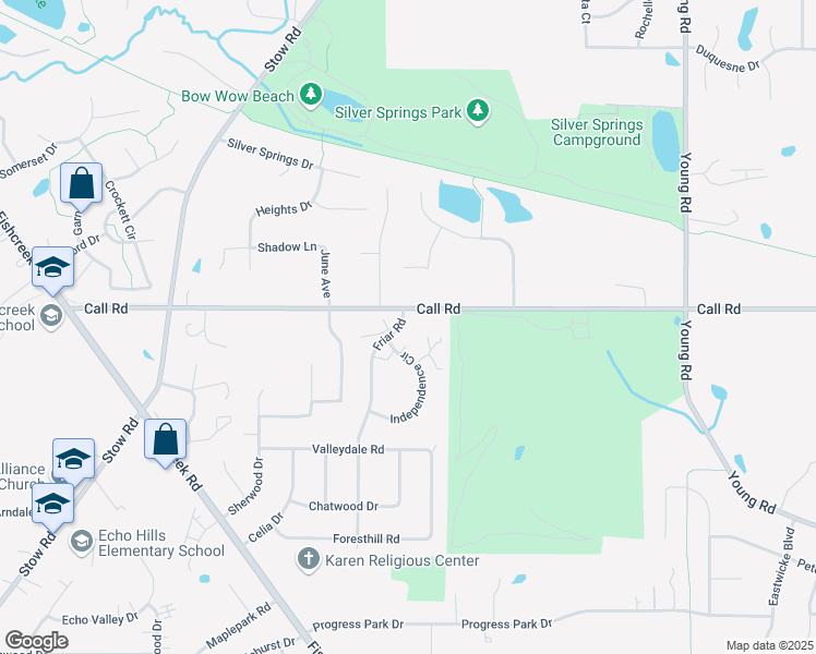 map of restaurants, bars, coffee shops, grocery stores, and more near 2312 Call Road in Stow