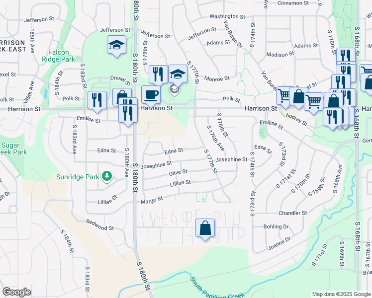 map of restaurants, bars, coffee shops, grocery stores, and more near 7111 177th Avenue Circle in Omaha