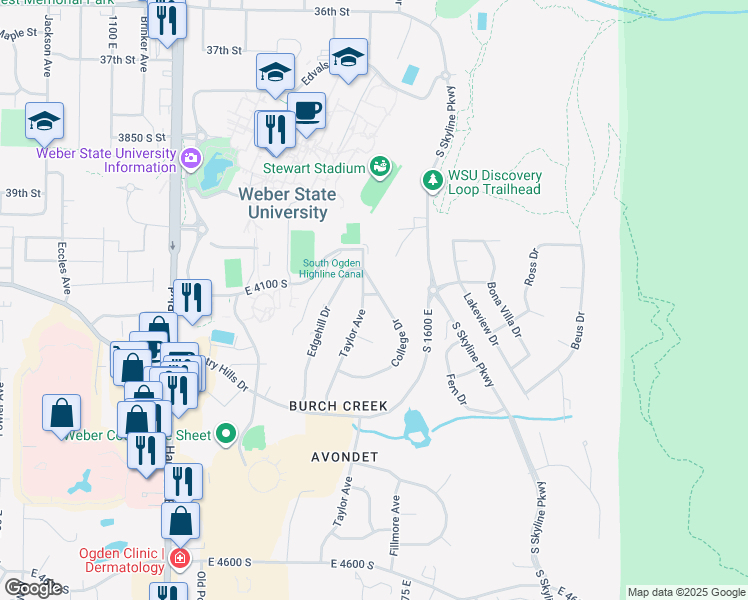 map of restaurants, bars, coffee shops, grocery stores, and more near 4107 East 4100 South in Ogden