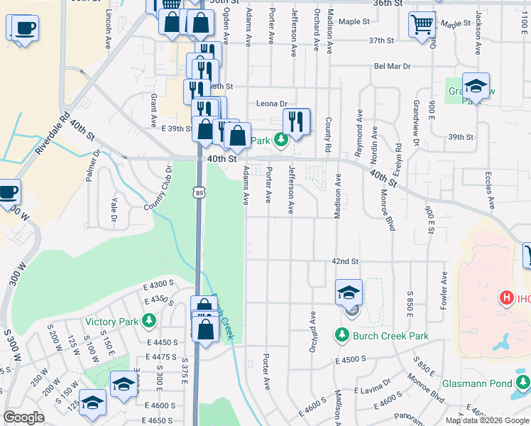 map of restaurants, bars, coffee shops, grocery stores, and more near 4065 Porter Avenue in Ogden
