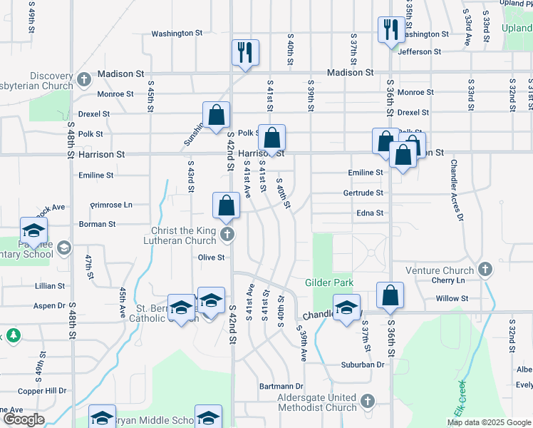 map of restaurants, bars, coffee shops, grocery stores, and more near 7029 South 41st Street in Omaha