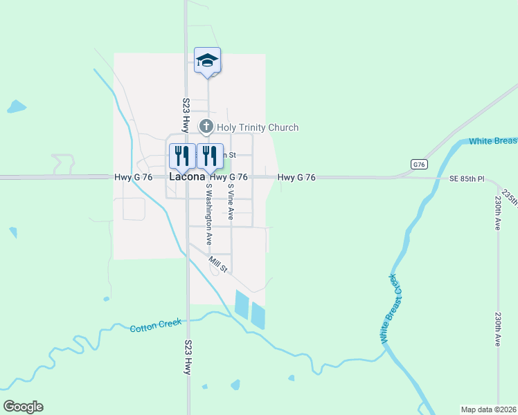map of restaurants, bars, coffee shops, grocery stores, and more near 203 Southeast Avenue in Lacona