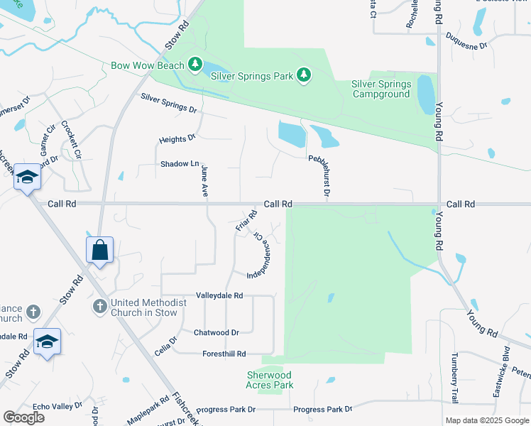 map of restaurants, bars, coffee shops, grocery stores, and more near 2312 Call Road in Stow