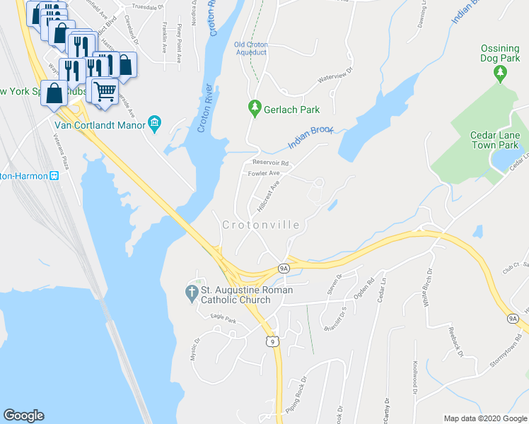 map of restaurants, bars, coffee shops, grocery stores, and more near 8 Hillcrest Avenue in Ossining