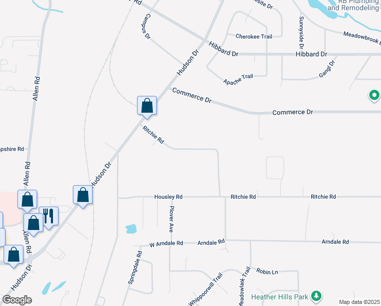 map of restaurants, bars, coffee shops, grocery stores, and more near 1283 Ritchie Road in Stow