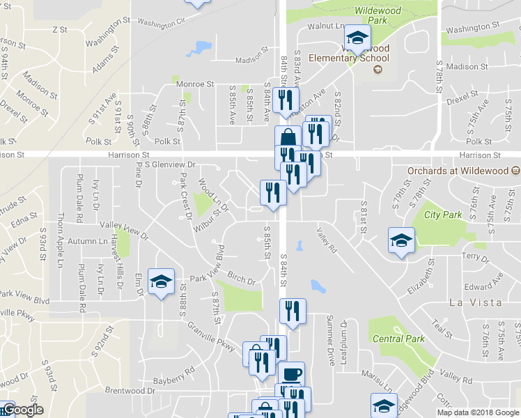 map of restaurants, bars, coffee shops, grocery stores, and more near 7111 South 86th Street in La Vista