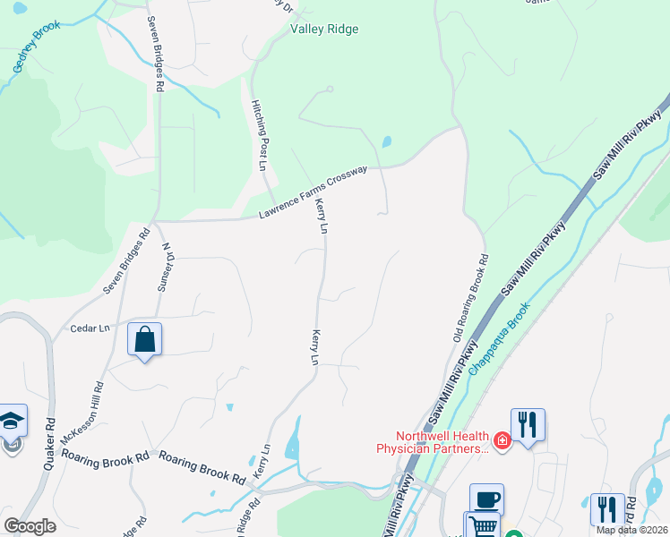 map of restaurants, bars, coffee shops, grocery stores, and more near 63 Kerry Lane in Chappaqua