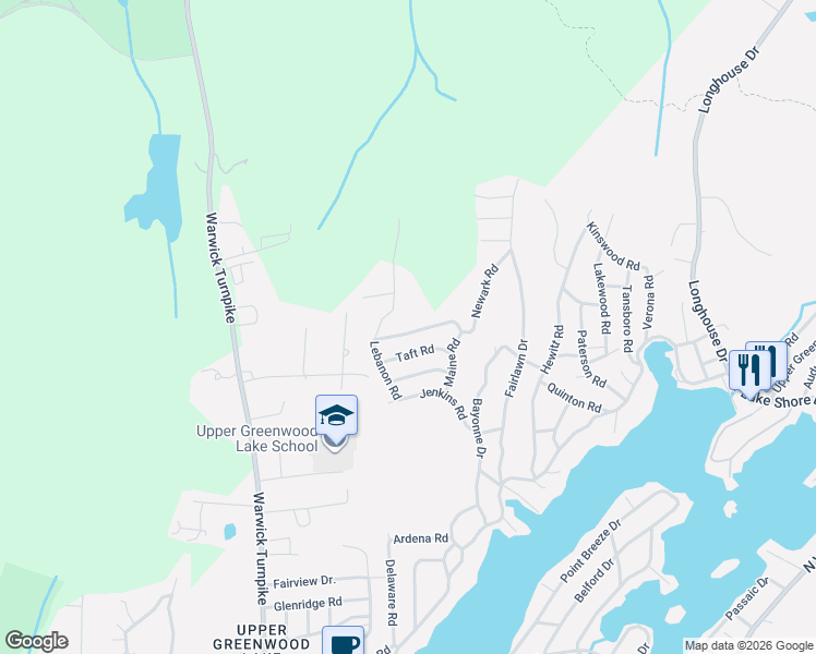 map of restaurants, bars, coffee shops, grocery stores, and more near 20 Risley Road in Vernon Township