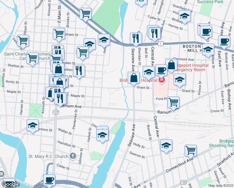 map of restaurants, bars, coffee shops, grocery stores, and more near 810-1000 Arctic Street in Bridgeport