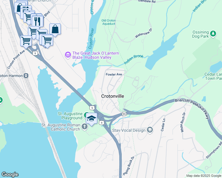 map of restaurants, bars, coffee shops, grocery stores, and more near 12 Samstag Avenue in Ossining