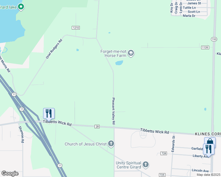 map of restaurants, bars, coffee shops, grocery stores, and more near 1780 Pleasant Valley Road in Girard