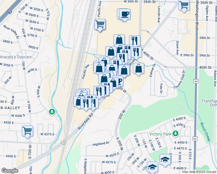 map of restaurants, bars, coffee shops, grocery stores, and more near 4117 Riverdale Road in Riverdale