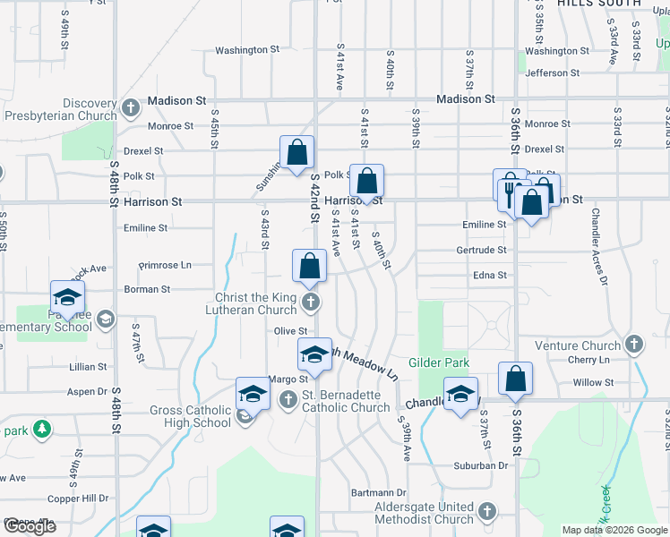map of restaurants, bars, coffee shops, grocery stores, and more near 4156 Valley View Avenue in Bellevue