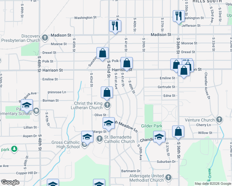 map of restaurants, bars, coffee shops, grocery stores, and more near 4156 Valley View Ave in Bellevue