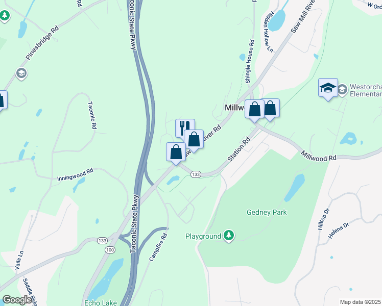 map of restaurants, bars, coffee shops, grocery stores, and more near 236 Saw Mill River Road in Millwood