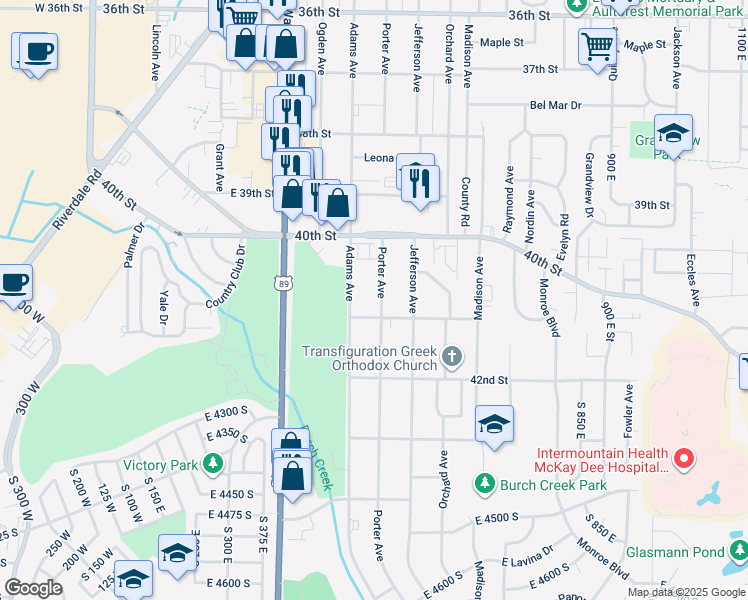 map of restaurants, bars, coffee shops, grocery stores, and more near 4065 Porter Avenue in Ogden
