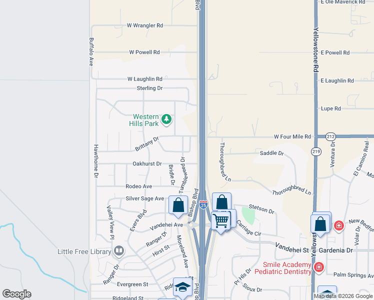 map of restaurants, bars, coffee shops, grocery stores, and more near 7432 Hilary Dr in Cheyenne