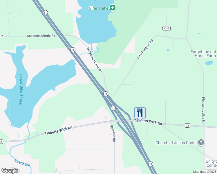 map of restaurants, bars, coffee shops, grocery stores, and more near 3320 Anderson Morris Road in Girard