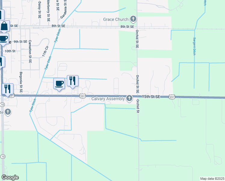 map of restaurants, bars, coffee shops, grocery stores, and more near 421 Mallard Drive Southeast in De Motte