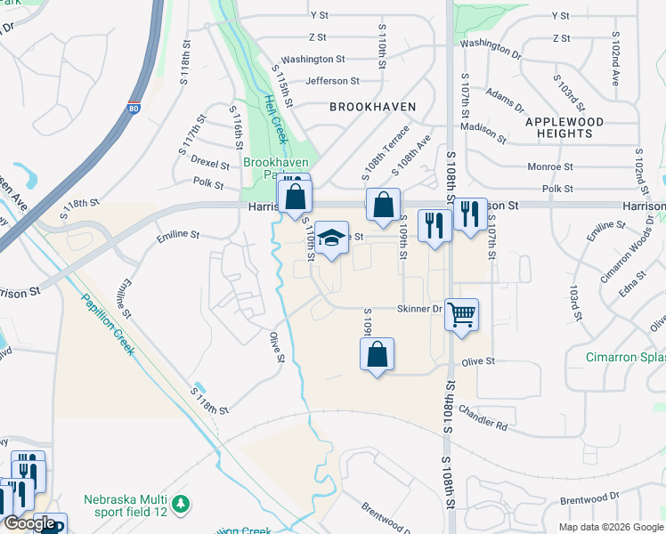 map of restaurants, bars, coffee shops, grocery stores, and more near 6949 South 110th Street in La Vista