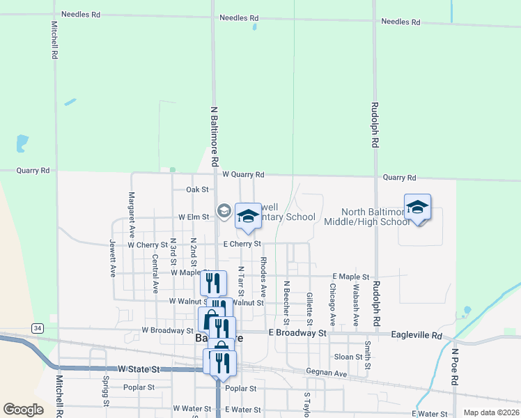 map of restaurants, bars, coffee shops, grocery stores, and more near 514 Eastview Drive in North Baltimore