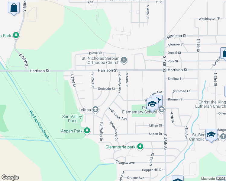 map of restaurants, bars, coffee shops, grocery stores, and more near 5029 Gertrude Street in Omaha