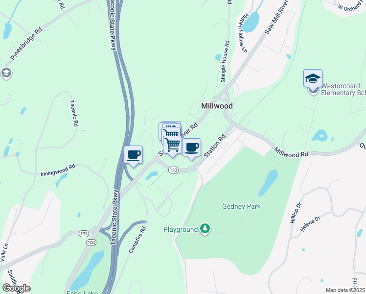 map of restaurants, bars, coffee shops, grocery stores, and more near 254 Saw Mill River Road in Millwood