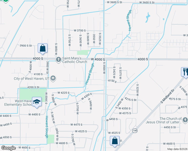 map of restaurants, bars, coffee shops, grocery stores, and more near 4124 South 3560 West in West Haven