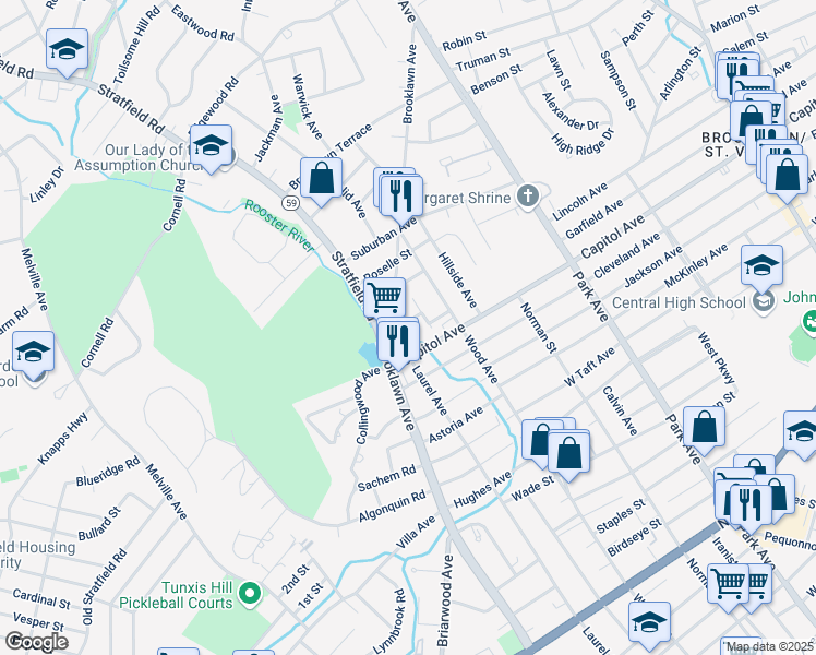map of restaurants, bars, coffee shops, grocery stores, and more near 41 Grasso Terrace in Bridgeport