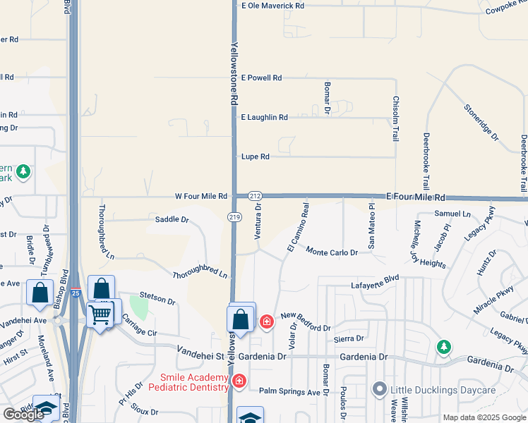 map of restaurants, bars, coffee shops, grocery stores, and more near 7603 Ventura Drive in Cheyenne