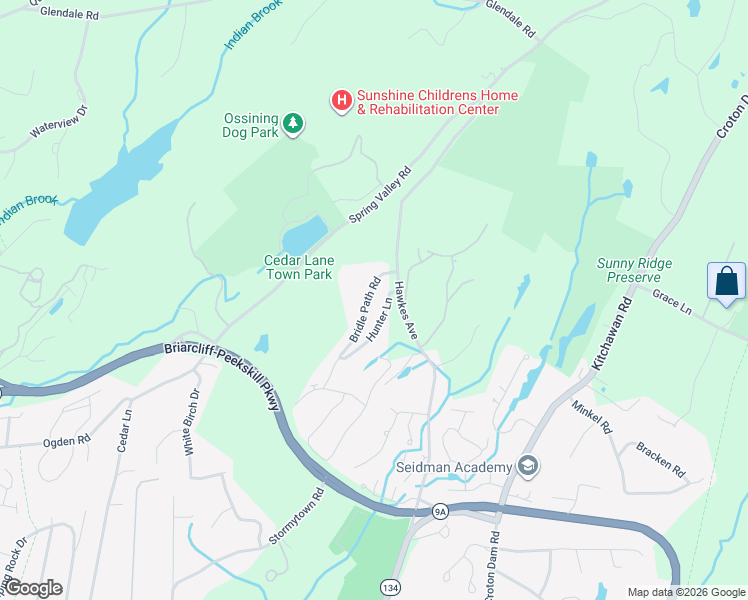map of restaurants, bars, coffee shops, grocery stores, and more near 55 Bridle Path Road in Ossining