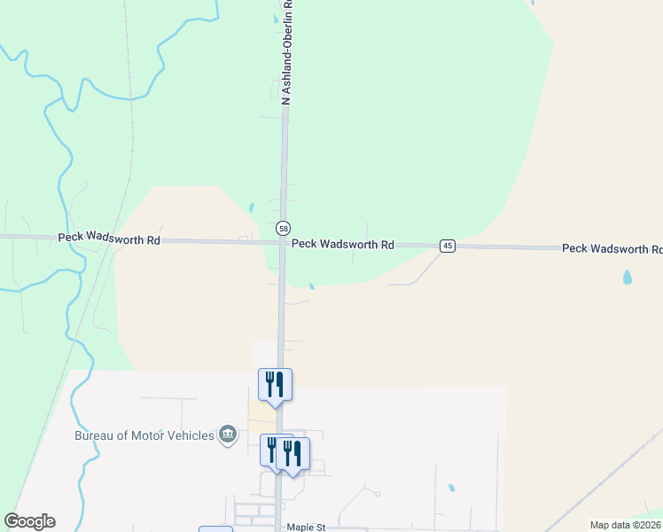 map of restaurants, bars, coffee shops, grocery stores, and more near 45835 Peck Wadsworth Road in Wellington