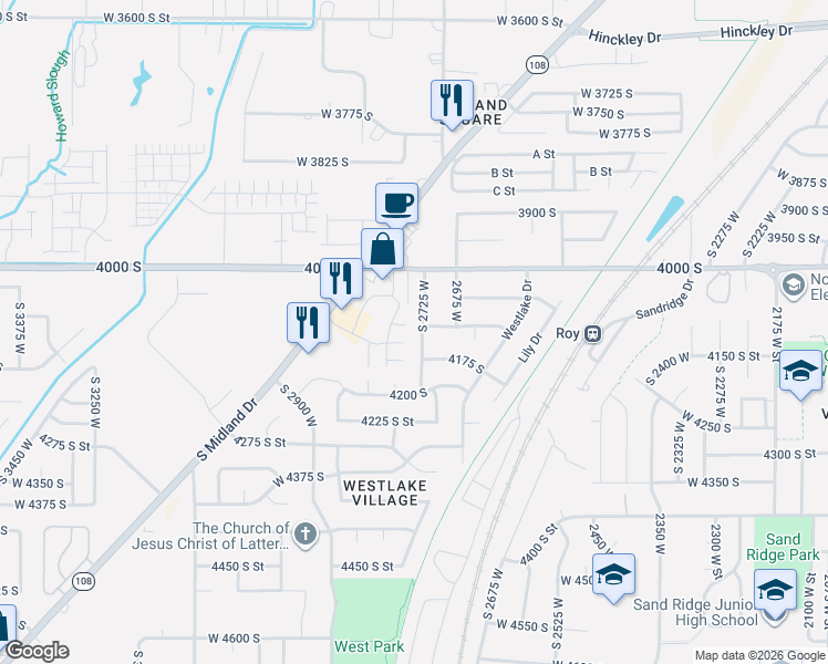 map of restaurants, bars, coffee shops, grocery stores, and more near 2782 West 4140 South in Roy