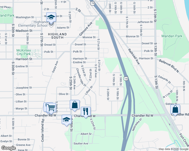 map of restaurants, bars, coffee shops, grocery stores, and more near 7208 South 21st Avenue in Bellevue