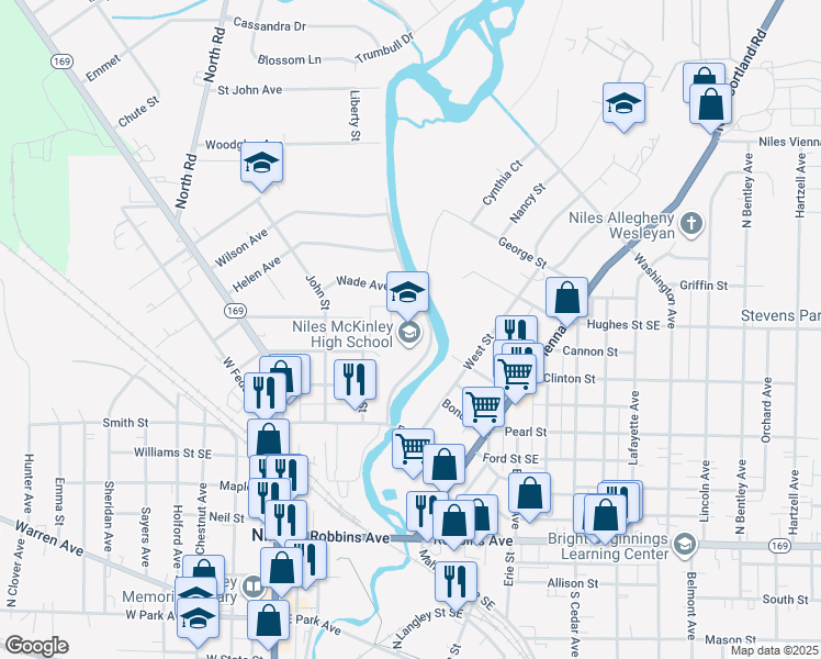 map of restaurants, bars, coffee shops, grocery stores, and more near 616 Dragon Drive in Niles