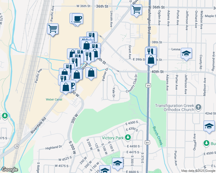 map of restaurants, bars, coffee shops, grocery stores, and more near 7 Yale Drive in Ogden