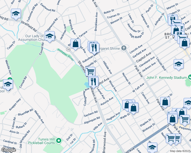map of restaurants, bars, coffee shops, grocery stores, and more near 41 Grasso Terrace in Bridgeport