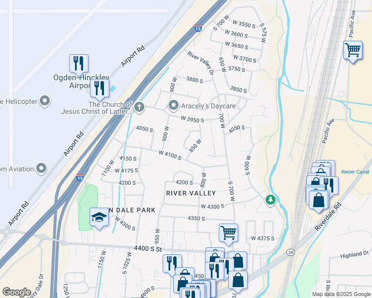 map of restaurants, bars, coffee shops, grocery stores, and more near 870 West 4100 South in Riverdale