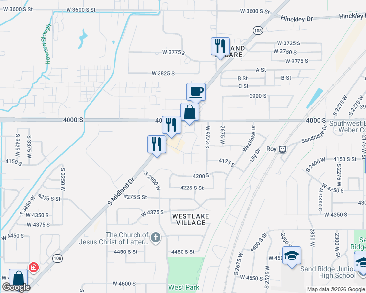 map of restaurants, bars, coffee shops, grocery stores, and more near in Roy