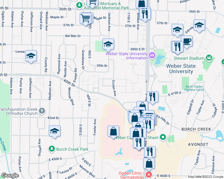 map of restaurants, bars, coffee shops, grocery stores, and more near 4065 Eccles Avenue in Ogden