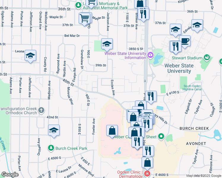 map of restaurants, bars, coffee shops, grocery stores, and more near 4065 Eccles Avenue in Ogden