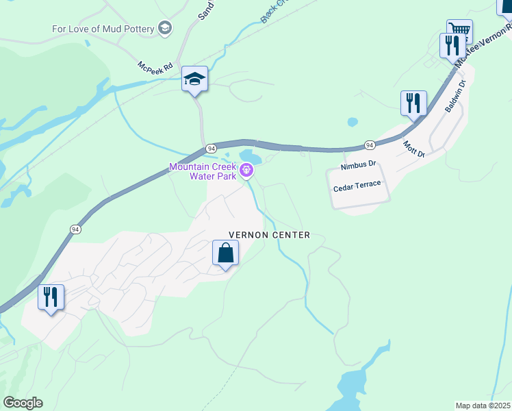 map of restaurants, bars, coffee shops, grocery stores, and more near 200 New Jersey 94 in Vernon Township
