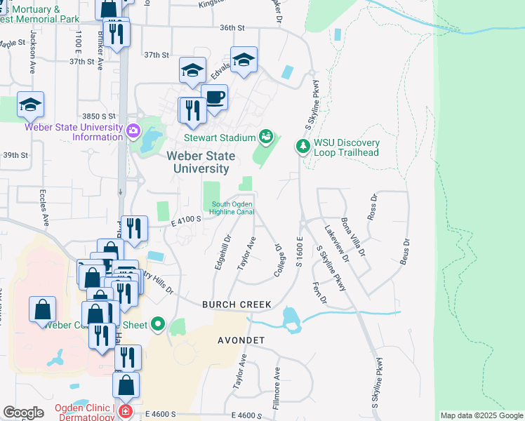 map of restaurants, bars, coffee shops, grocery stores, and more near 4107 East 4100 South in Ogden