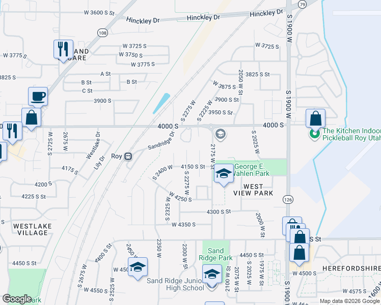 map of restaurants, bars, coffee shops, grocery stores, and more near 4110 South 2275 West in Roy