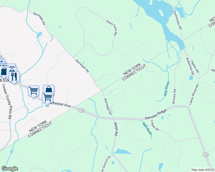 map of restaurants, bars, coffee shops, grocery stores, and more near 103 Barnegat Road in Pound Ridge