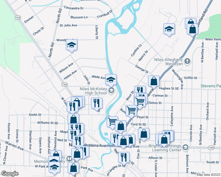 map of restaurants, bars, coffee shops, grocery stores, and more near 616 Dragon Drive in Niles