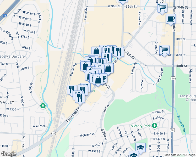 map of restaurants, bars, coffee shops, grocery stores, and more near 4117 Riverdale Road in Riverdale