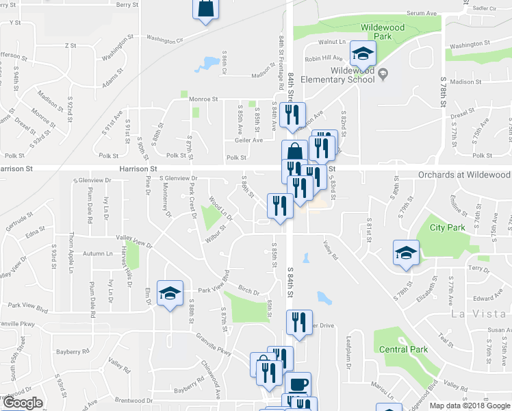 map of restaurants, bars, coffee shops, grocery stores, and more near 7095-7159 South 86th Street in La Vista