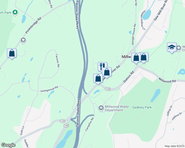 map of restaurants, bars, coffee shops, grocery stores, and more near 53 Touchstone Way in Millwood